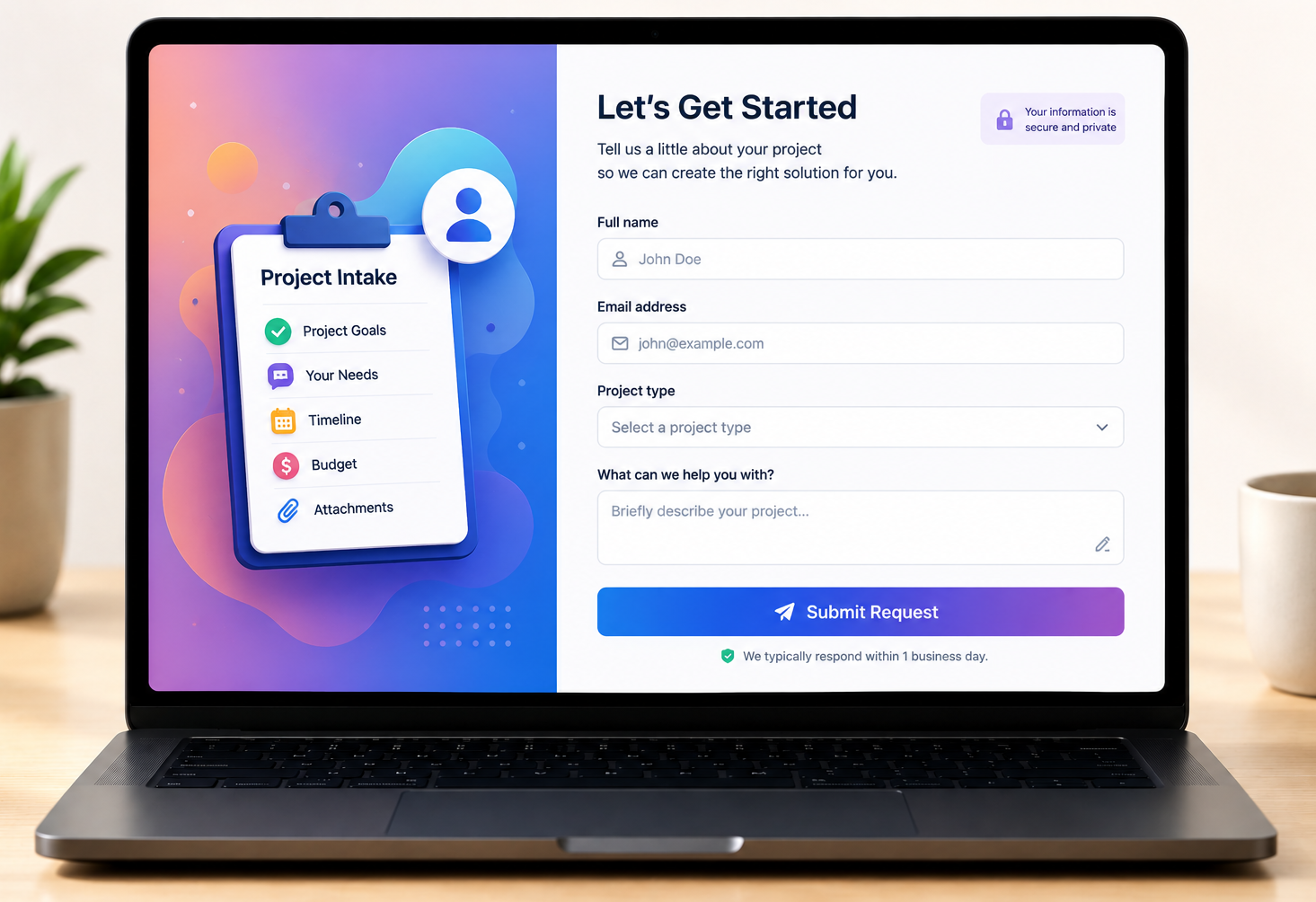 Client intake mockup